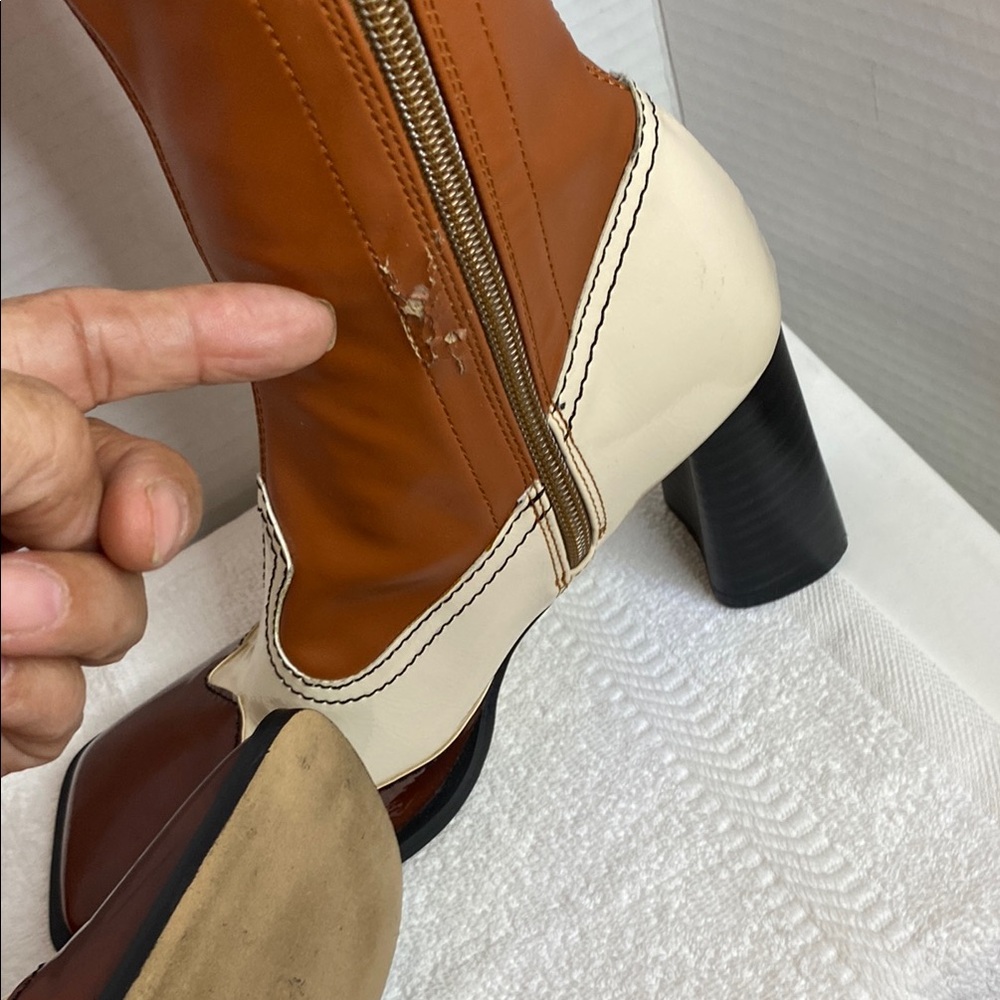 Two-Tone Heeled Boots - Brown and Cream - Picture 4 of 7